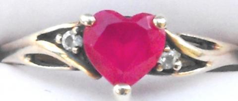10k solid yellow gold ladies Heart cut Ruby and Diamond ring