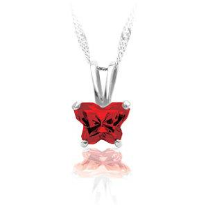 Childrens Sterling Silver Bfly CZ Birthstone Pendant & Necklace with Box