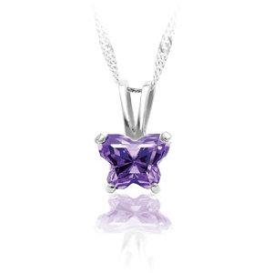 Childrens Sterling Silver Bfly CZ Birthstone Pendant & Necklace with Box