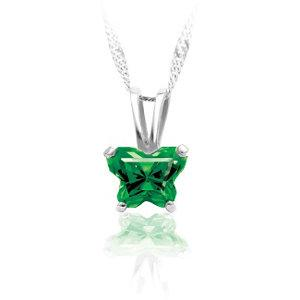 Childrens Sterling Silver Bfly CZ Birthstone Pendant & Necklace with Box