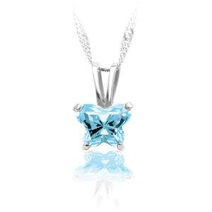 Childrens Sterling Silver Bfly CZ Birthstone Pendant & Necklace with Box