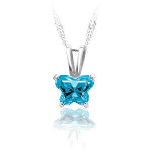 Childrens Sterling Silver Bfly CZ Birthstone Pendant & Necklace with Box