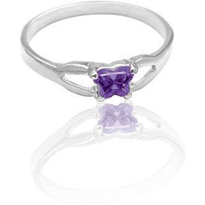 Children's Sterling Silver Bfly CZ Birthstone Ring