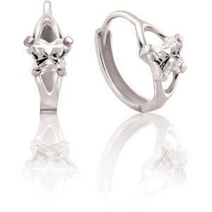 Childrens Sterling Silver Bfly CZ Birthstone Hinged Earrings