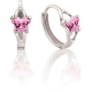 Childrens Sterling Silver Bfly CZ Birthstone Hinged Earrings