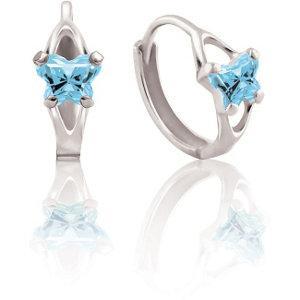 Childrens Sterling Silver Bfly CZ Birthstone Hinged Earrings