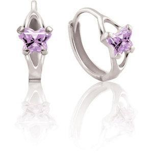 Childrens Sterling Silver Bfly CZ Birthstone Hinged Earrings