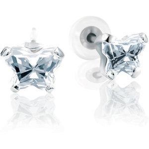 Childrens Sterling Silver Bfly CZ Birthstone Youth Earrings with Safety Backs