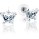 Childrens Sterling Silver Bfly CZ Birthstone Youth Earrings with Safety Backs