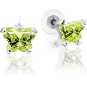 Childrens Sterling Silver Bfly CZ Birthstone Youth Earrings with Safety Backs