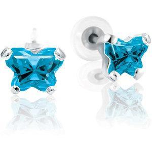 Childrens Sterling Silver Bfly CZ Birthstone Youth Earrings with Safety Backs