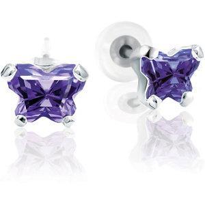 Childrens Sterling Silver Bfly CZ Birthstone Youth Earrings with Safety Backs