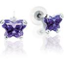 Childrens Sterling Silver Bfly CZ Birthstone Youth Earrings with Safety Backs