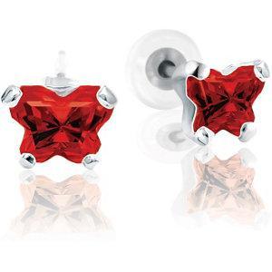 Childrens Sterling Silver Bfly CZ Birthstone Youth Earrings with Safety Backs