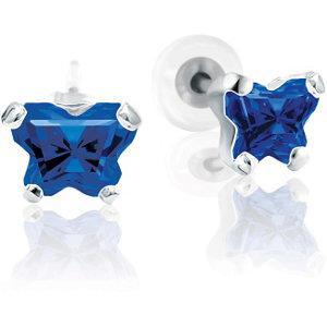 Childrens Sterling Silver Bfly CZ Birthstone Youth Earrings with Safety Backs