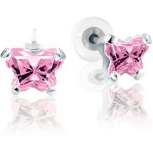 Childrens Sterling Silver Bfly CZ Birthstone Youth Earrings with Safety Backs