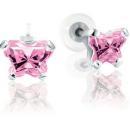 Childrens Sterling Silver Bfly CZ Birthstone Youth Earrings with Safety Backs
