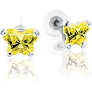 Childrens 10K Gold Bfly CZ Birthstone Youth Earrings with Safety Backs