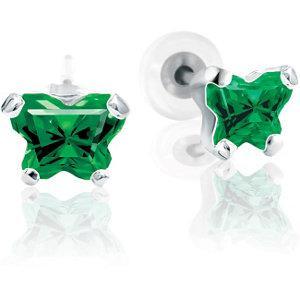 Childrens 10K Gold Bfly CZ Birthstone Youth Earrings with Safety Backs