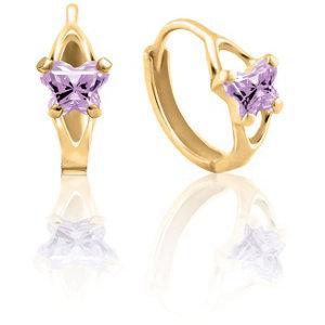 10K Gold Bfly CZ Birthstone Hinged Earrings