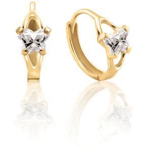 10K Gold Bfly CZ Birthstone Hinged Earrings