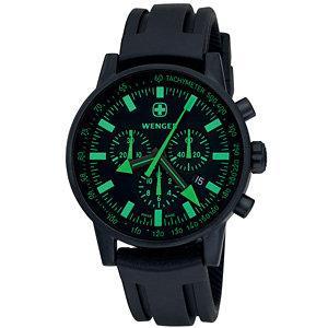 Wenger Men's Swiss Raid Commando Chrono Black/Green Dial Black Strap