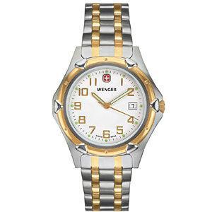 Wenger Mens Standard Issue XL White Dial Bi-Color Bracelet Watch