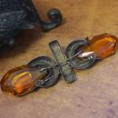 Antique Art Deco Amber Cut Crystal Prism Sterling Silver Geometric Pin Brooch