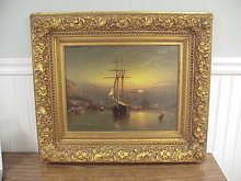 Framed Elisha Taylor Baker OOB Painting Tropical Harbor at Sunset 14x18