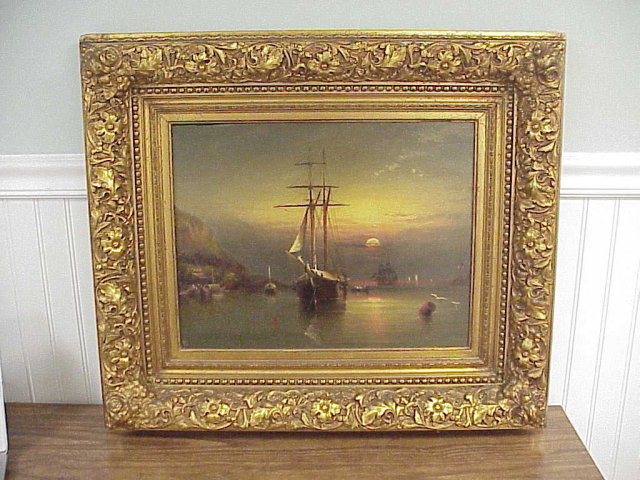 Framed Elisha Taylor Baker OOB Painting Tropical Harbor at Sunset 14x18