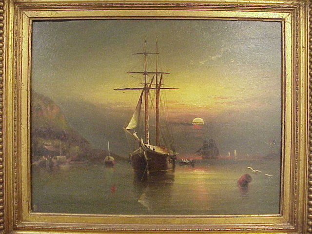 Framed Elisha Taylor Baker OOB Painting Tropical Harbor at Sunset 14x18