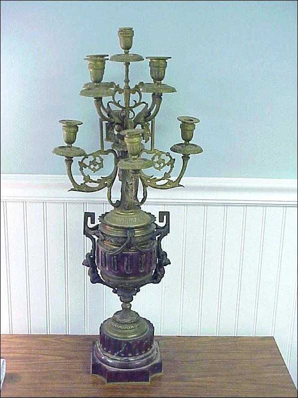 Antique cast Bronze & Marble 9 Arm Candelabra w Cherubs