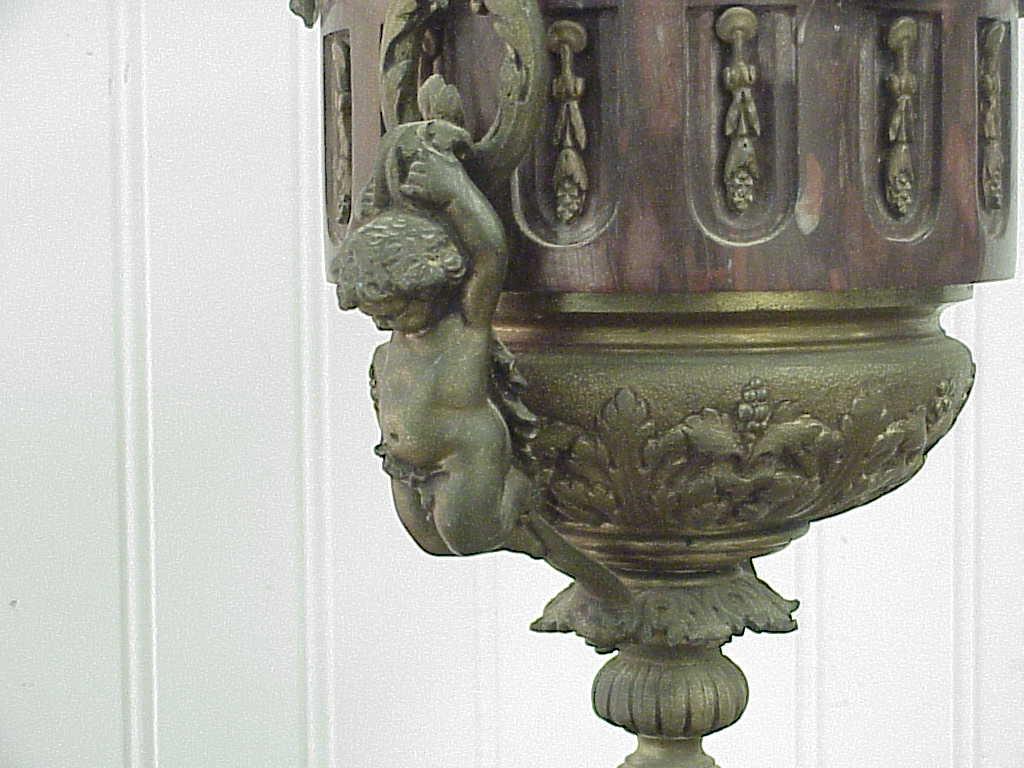 Antique cast Bronze & Marble 9 Arm Candelabra w Cherubs