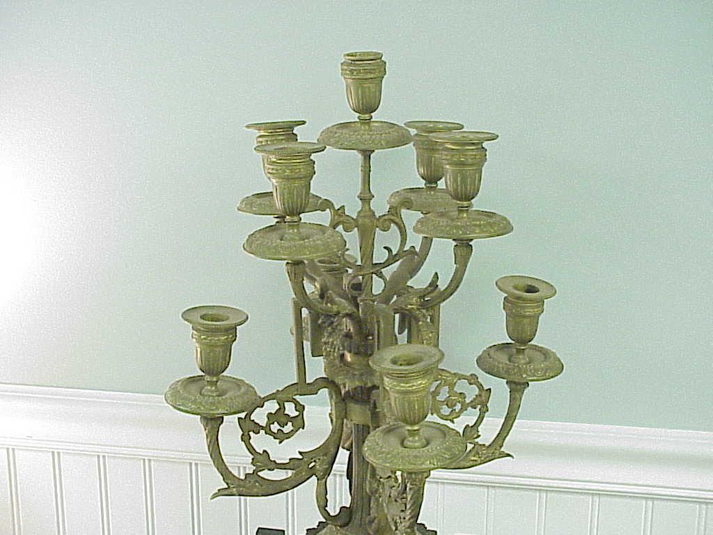 Antique cast Bronze & Marble 9 Arm Candelabra w Cherubs