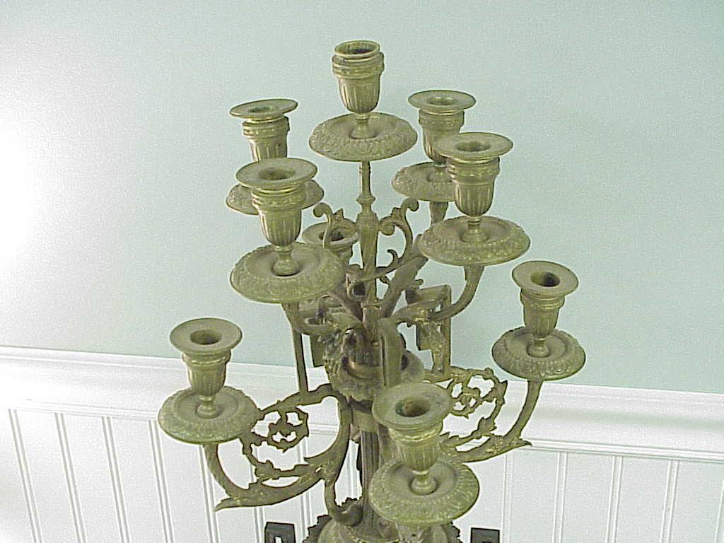 Antique cast Bronze & Marble 9 Arm Candelabra w Cherubs