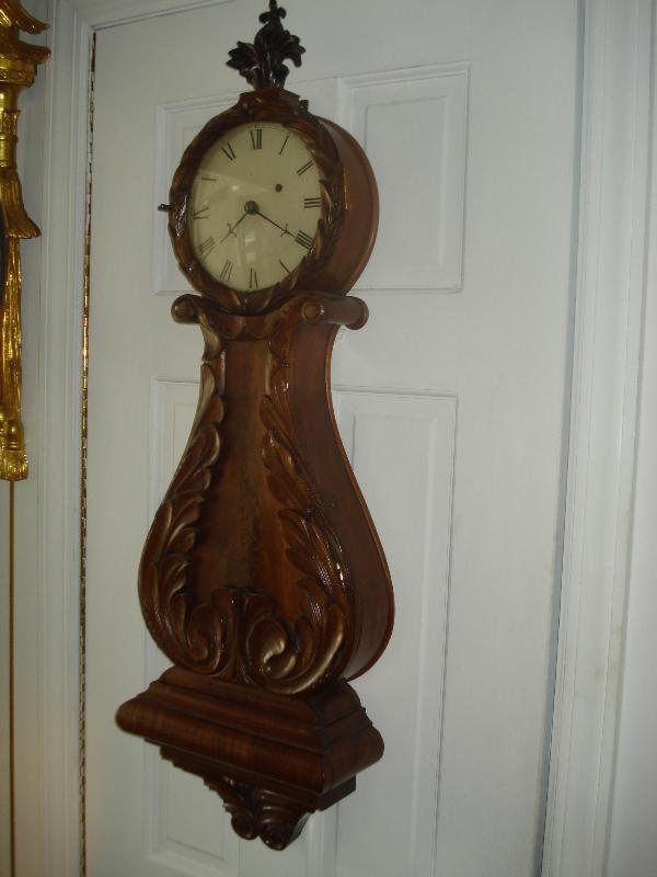 Late Federal Period Carved Mahogany Lyre Clock by David Wood, Newburyport, Massachusetts