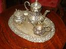 Nineteenth Century European Silver Repousse Chocolate Set With Matching Silver Tray