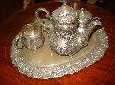 Nineteenth Century European Silver Repousse Chocolate Set With Matching Silver Tray