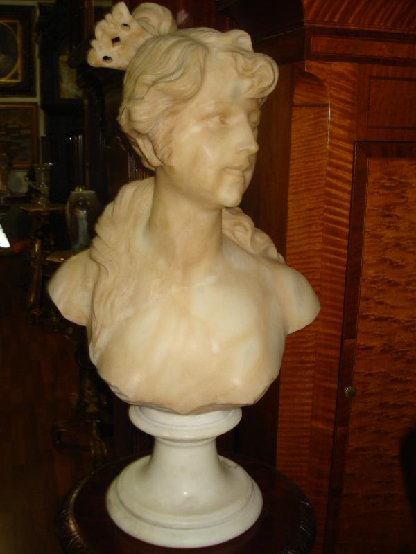 Nineteenth Century Alabaster Sculpture Of A Female Bust, Victorian, Signed