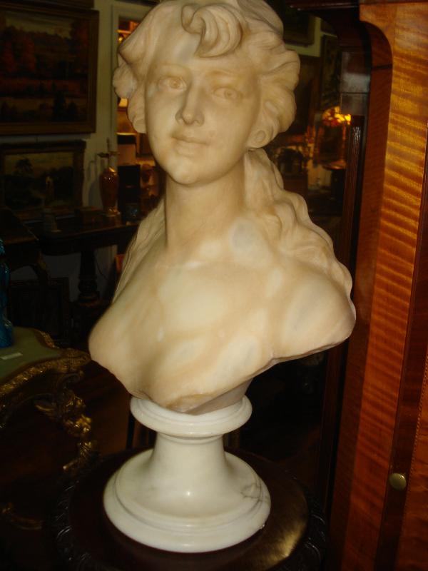 Nineteenth Century Alabaster Sculpture Of A Female Bust, Victorian, Signed
