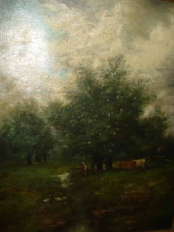 Nineteenth Century Oil On Canvas, Unsigned, att. George Inness, Cows In Pasture With Threatening Sky