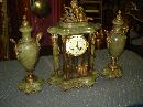 Nineteenth Century French Green Onyx And Bronze Three Piece Crystal Regulator Set
