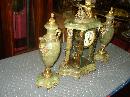 Nineteenth Century French Green Onyx And Bronze Three Piece Crystal Regulator Set