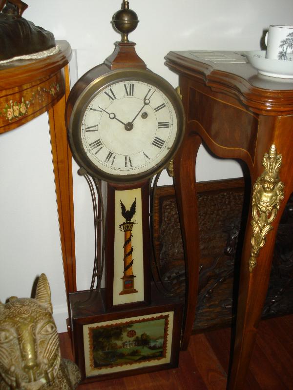 Early Nineteenth Century Weight Driven Banjo Clock, Original Glasses, Old But Replaced Movement