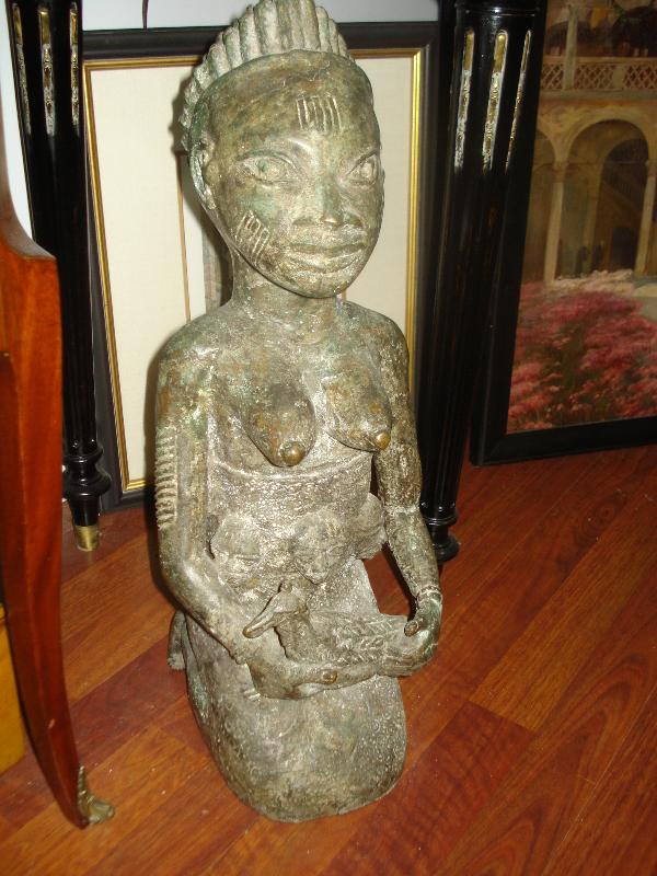 Nineteenth Century to Early Twentieth Century Benin, Africa, Large Bronze Fertility Figure