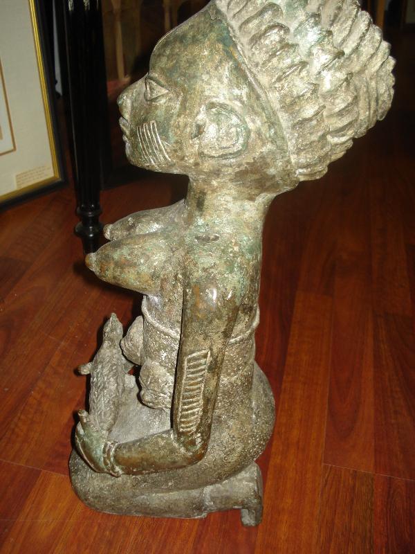Nineteenth Century to Early Twentieth Century Benin, Africa, Large Bronze Fertility Figure