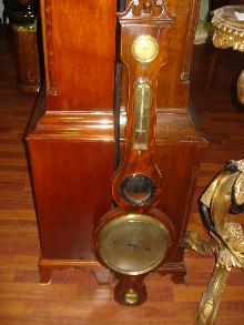 Late Eighteenth To Early Nineteenth Century English Wheel Barometer, Mahogany With Maple Inlay