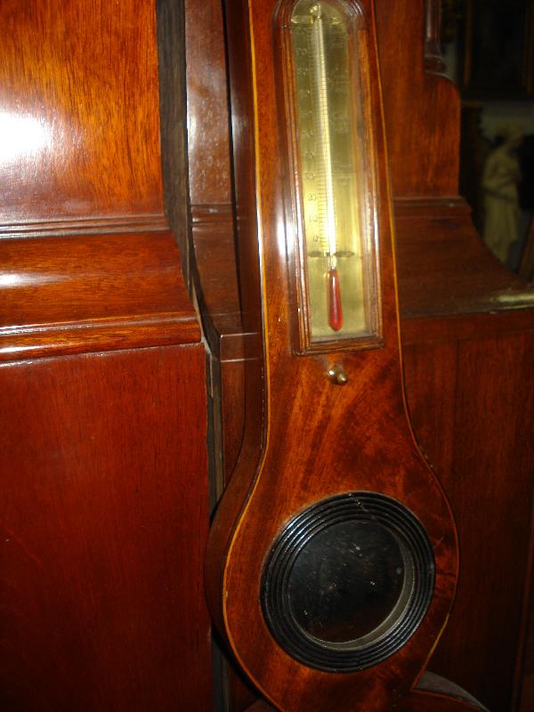 Late Eighteenth To Early Nineteenth Century English Wheel Barometer, Mahogany With Maple Inlay