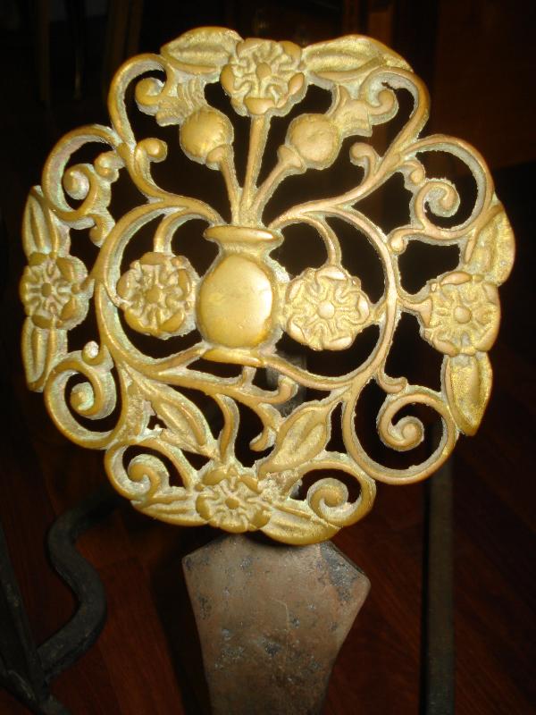 Eighteenth Century American Andirons (Pair), Pierced Bronze and Cast Iron