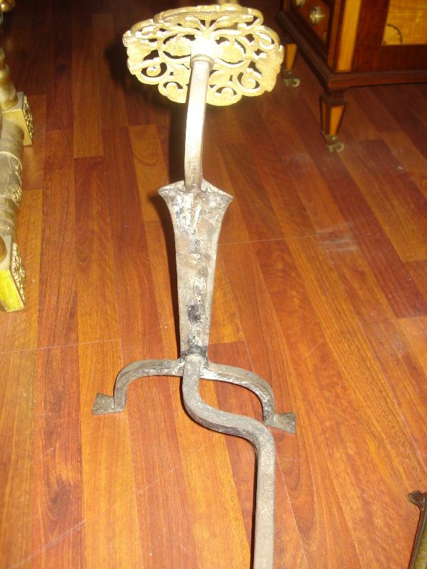 Eighteenth Century American Andirons (Pair), Pierced Bronze and Cast Iron